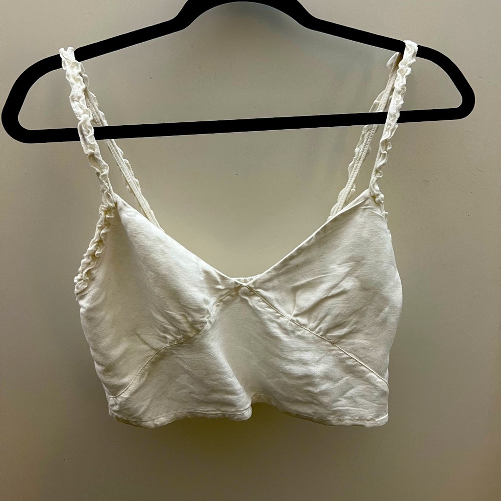 Permanent Vacation Honolulu, RVCA, White Midriff Top with Straps, size S